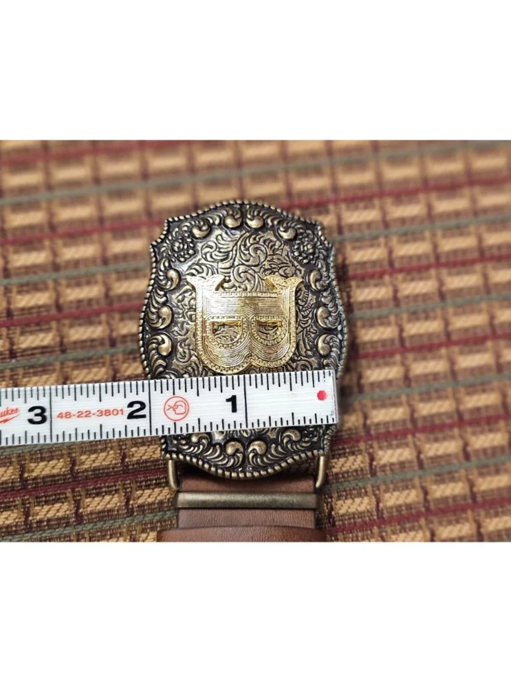 Vintage Western Leather Belt With Ornate Brass Buckle And Tooled Floral Design -